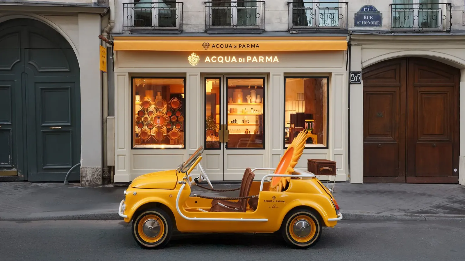 Façade de la boutique Acqua di Parma au 205 rue Saint-Honoré à Paris