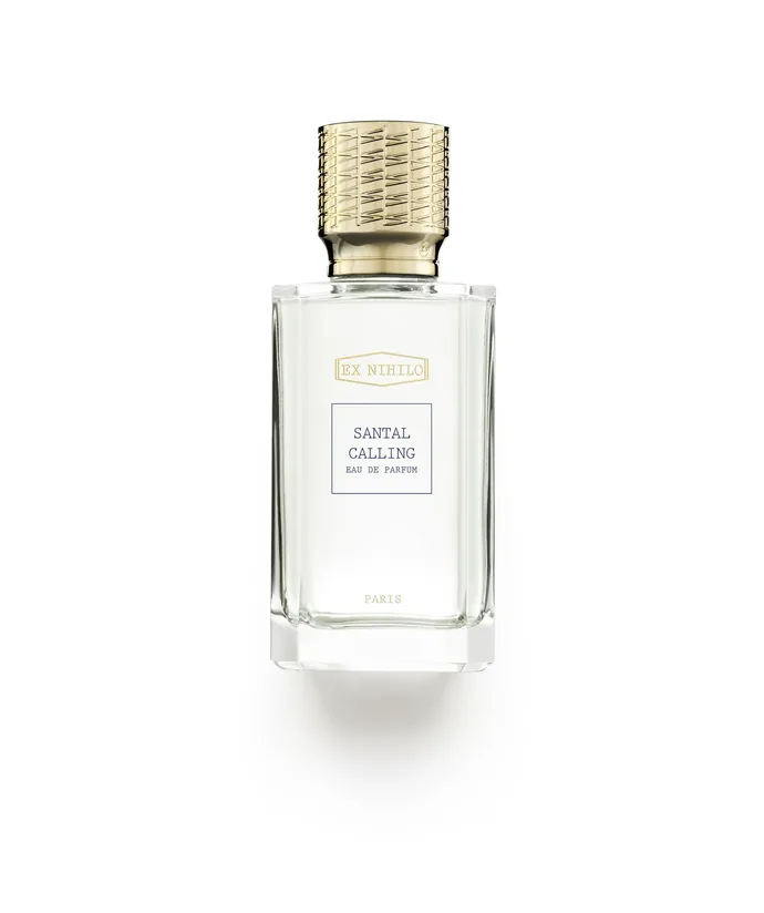 Flacon transparent et doré de Santal Calling par Ex Nihilo