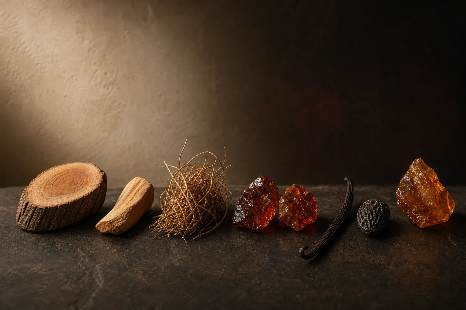 Matières de fond : bois, ambre, musc, vanille, résines