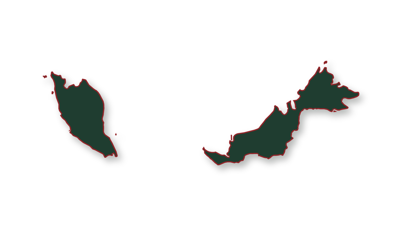 Silhouette cartographique détourée de la Malaisie et Bornéo
